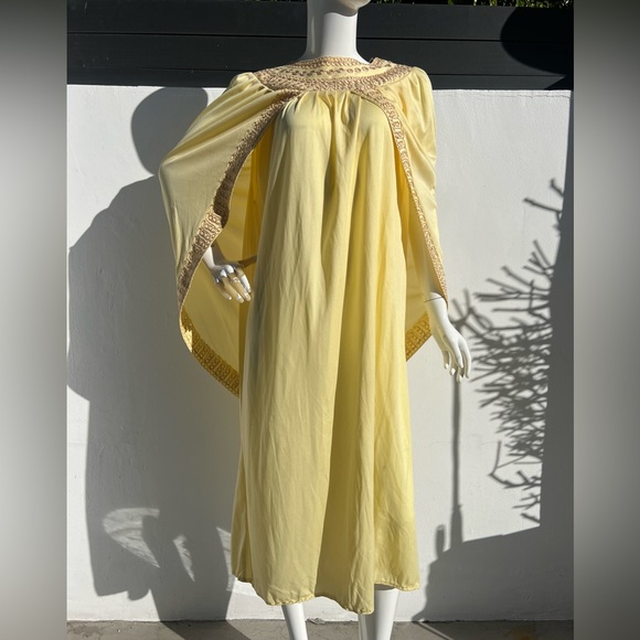 Vintage Dresses & Skirts - VTG Cocoon Cape Canary Yellow Gown
